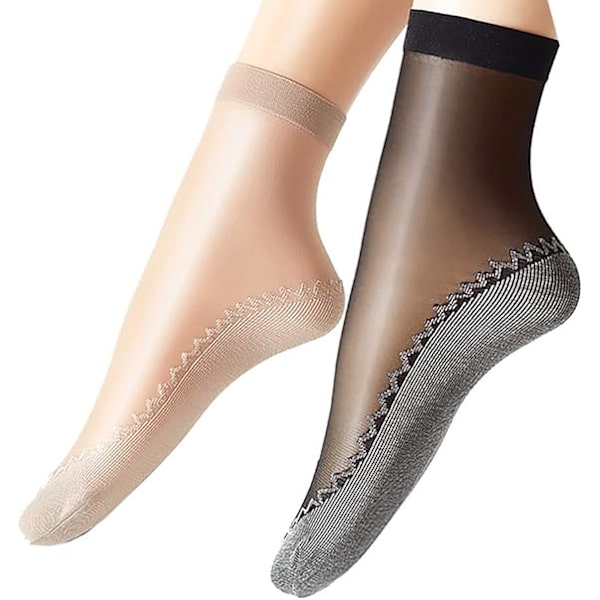 Dam 12 par Silkeslen Anti-Slip Bomullssula Sheer Ankle High Strumpbyxor Strumpor Förstärkt Tå, Sheer Ankle Nylon Popstrumpor 6 Pairs Black & 6 Pairs Beige 4-9