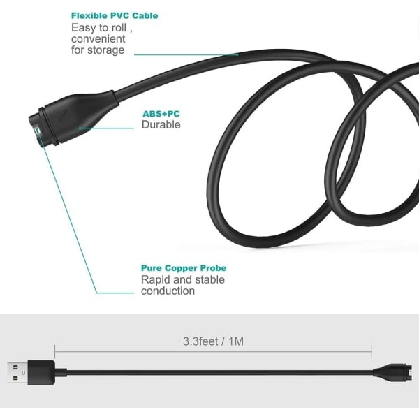2-pakning lader kompatibel med Garmin Fenix 5 5S 5X Plus 6 6S 6X Pro 7 7S 7X, Forerunner 45 45S 245 Music 935 945
