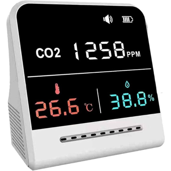 Bärbar stationär CO2-sensor, professionell luftkvalitetsmonitor CO2-detektor med lång batteritid, koldioxiddetektor, temperatur