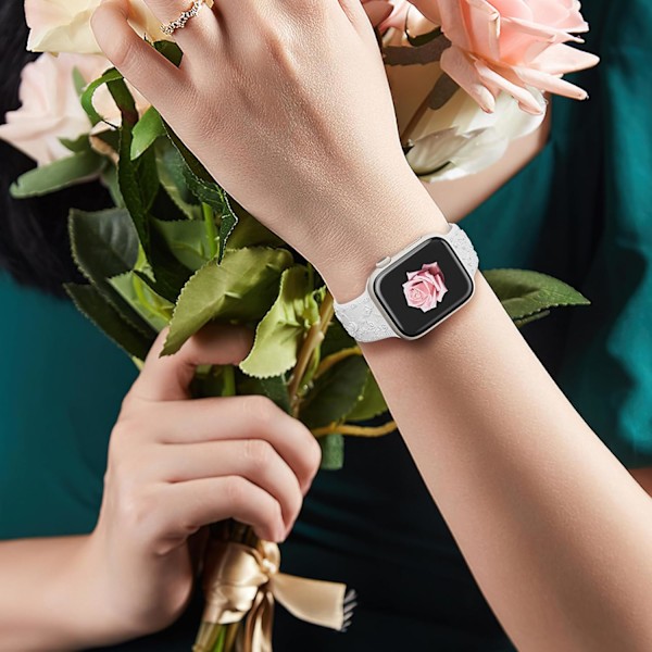 Gravert Rem for Apple Watch-reimer, iwatch-reim Kvinner, Myk Silikon Rose Blomstermønster Bånd for iWatch Series-reim Black/White 38/40/41mm