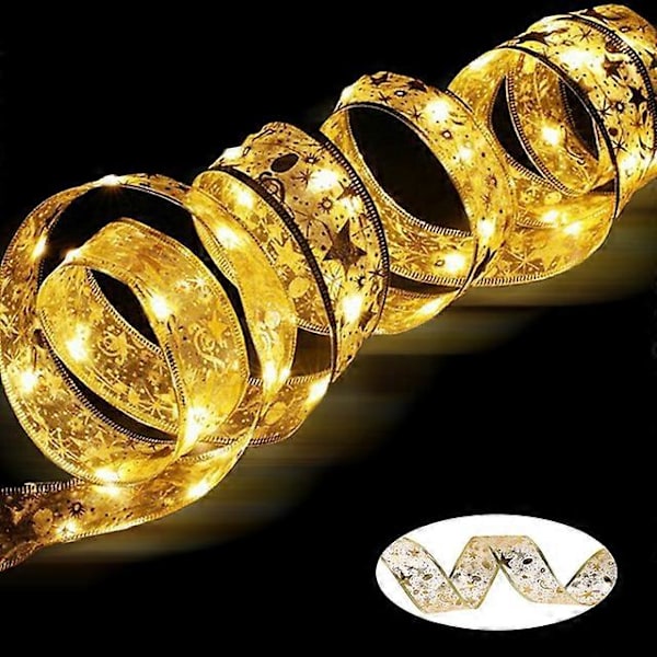 Nauha Keijuvalo Joulukoriste Joulukuusen Koristeet Kotiin 2023 Jouluvalot Navidad Natal Uusi Vuosi 2024 Gold-Warm 10M