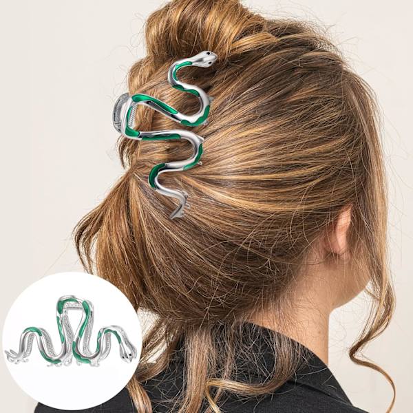 Hårklämmor för kvinnor Fashionable Green Snake Design Metallhårklämmor Starkt grepp Stora halkfria spännen Halloween Gothic