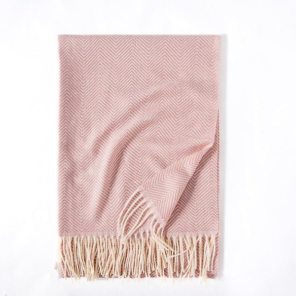 Ensfarget Bølge Lett Stripet Nytt Skjerf Dame Vinter Frisk Søt Macaron Monokrom Mellomlang Rose pink 70*180cm