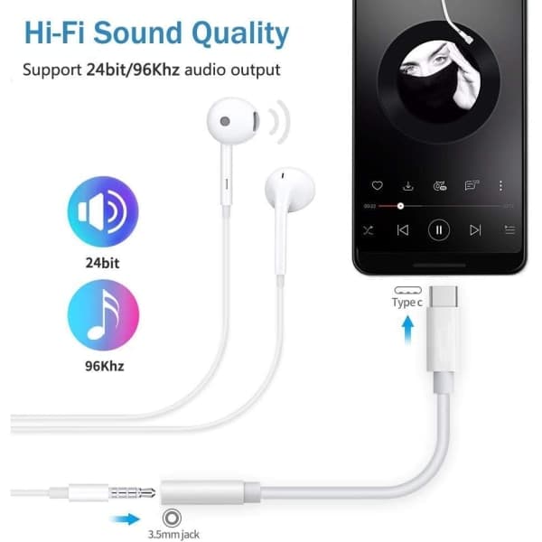 2x USB-C - 3,5 mm -sovitin Valkoinen Yksi koko