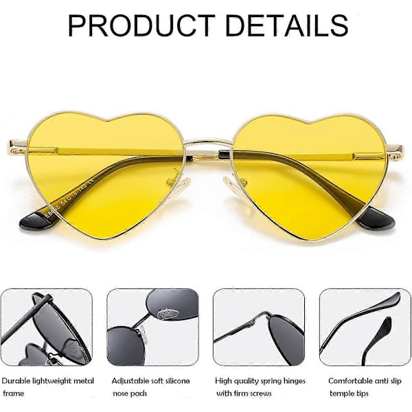 SDIGV Polariserte Hjerte Solbriller for Kvinner Mote Nydelig Stil Metallramme UV400 Beskyttelse Linse Gold Yellow