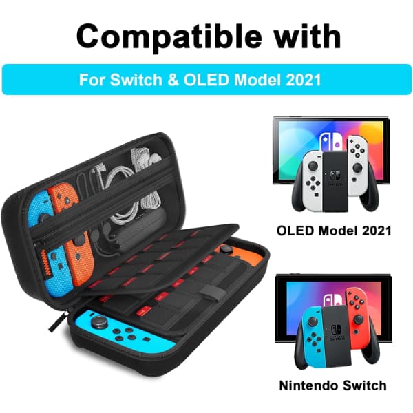 Switch Kompatibel med Nintendo Switch/Switch OLED - Bæretaske med 20 Spilkassetter, Taske til Nintendo Switch (Sort)