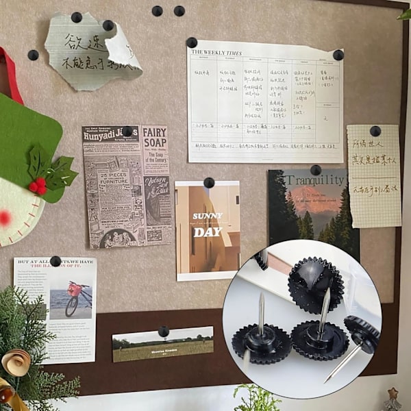 50 stk. Sorte Push Pins Gear Tommelknapper til vægophæng Tegningsstifter Stålspids Korktavle Push Pins Dekorative Tommelknapper Poster Pins til vægkort