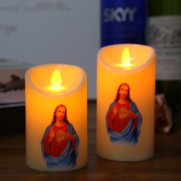 Jesus Kristus Ljus LED Tealight Romantisk Pelare Ljus Batteridriven för Kristna Kyrkan Helig Dekor null - 3