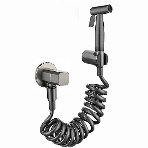Bidet-sprøyte i grått metall, dusjsett for toalett, børstet grått messing, Shattaf dusjhode, kobberventilsett, bidet-kran GD12 Set C