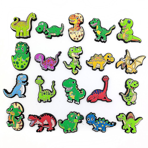 20 stk Dinosaur-tema Crocs sko-pynt for DIY clog-sandaler dekorasjon skotilbehør sett gaver