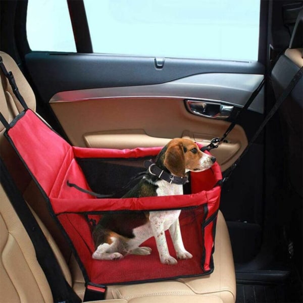 Bilbältesstol för hundar eller katter, hundbilsväska Vattentät Oxford- cover med resesäkerhetsbälte för valpar (röd)
