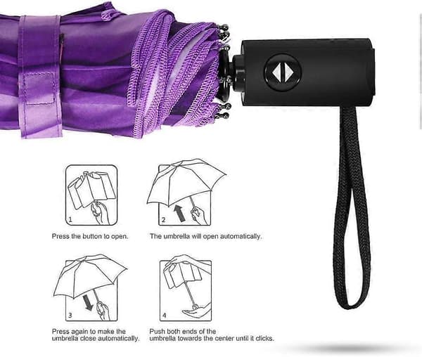 1 st. Vindtät Resevän - Lätt Automatisk Kompakt Vikbar Paraply Blå Himmel Design Purple
