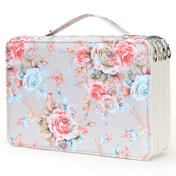 Fargeblyantveske - 201 Spor Blyant Holder med Glidelås Lukking Tvillstoff Stor Kapasitet Blyantveske Grey Rose 200 slots
