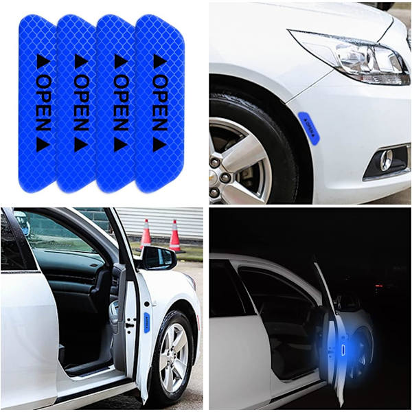 4 kpl Auton Ovien Avainvaroitus Heijastavat Tarrat, Yö näkyvyys Autoturvallisuus Kehotteet Tarrat, Kolari Suojaava Nauha, Auton Tarvikkeet Universaali Blue