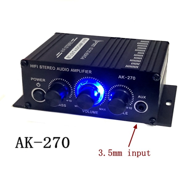 AK270 Liten Mini 2-kanals Stereo 12V Strømforsterker Forsterker Lydforsterker