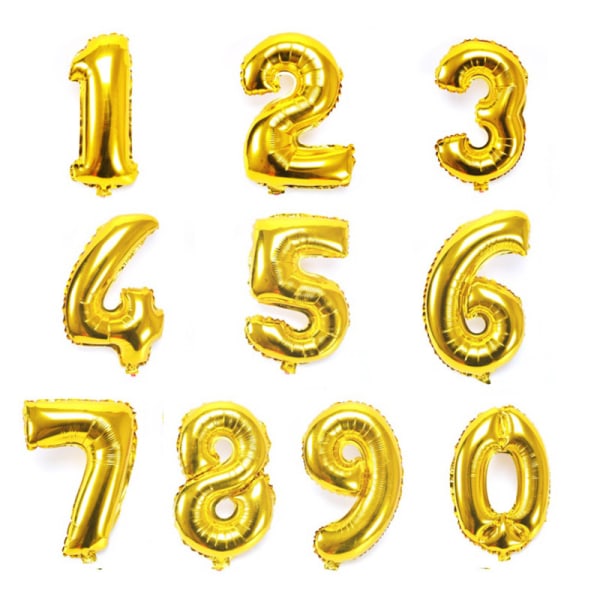 9PCS [16 tum] - Nummer 0-9 folierad ballong gold
