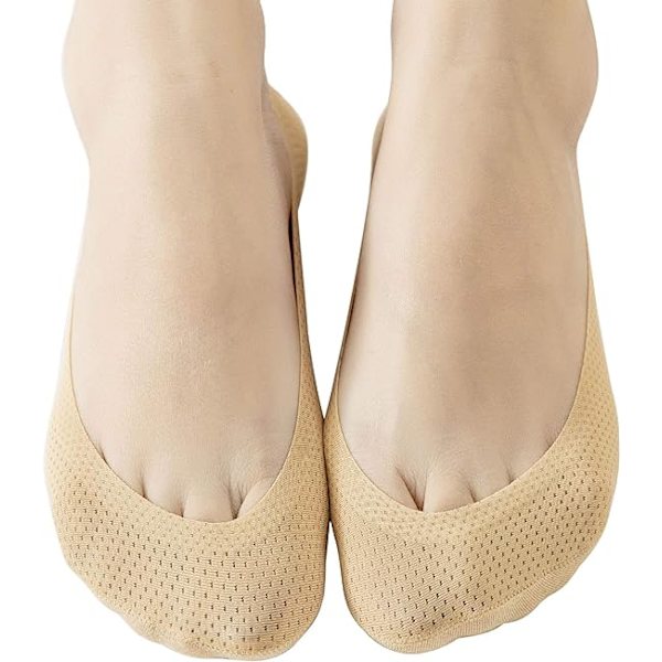 4 par låga No Show Liner-strumpor för kvinnor Andas Mesh Bomull Nylon Dolda Osynliga Strumpor Anti-halk för Båt Loafer Sneakers 4beige
