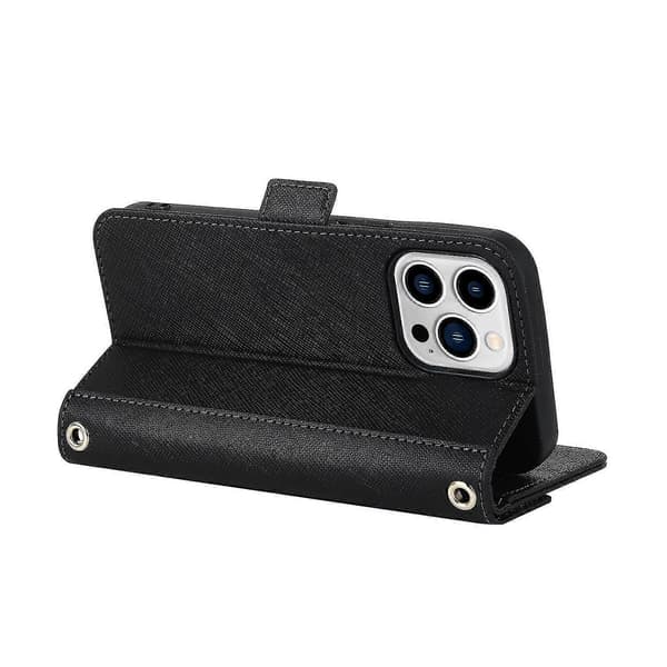 Lanyard Lærveske for iPhone 13 Pro Max Black