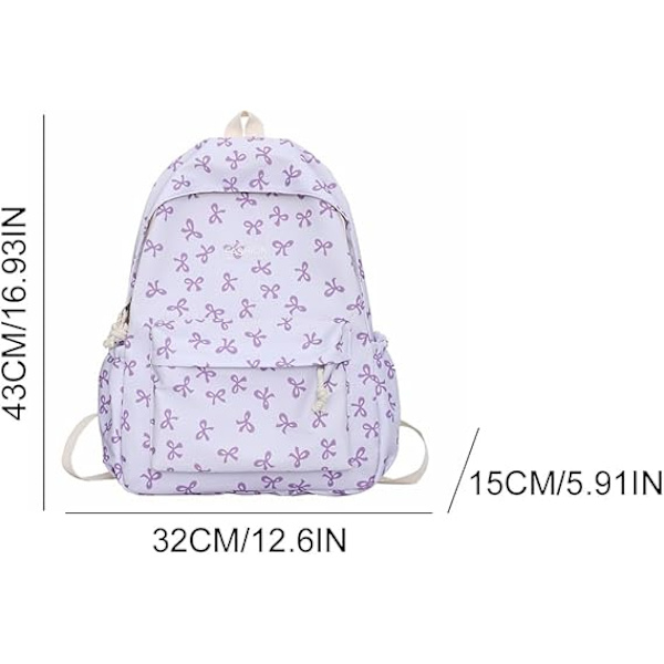Söt Ryggsäck Estetisk Skolryggsäck - Kawaii Skolväska Blommig Preppy Ryggsäck för Skolflickor Skolväska