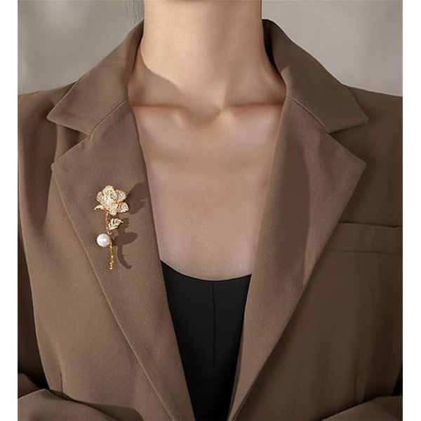 Rhinestone Pärlros Brosch Nål Ros Blomma Lapel Nål Guld Kristall Blomma Lapel Brosch Ros Corsage Nål