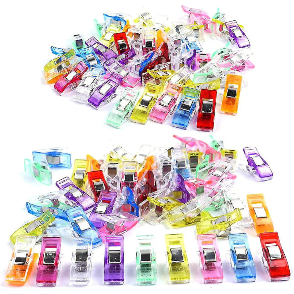 100 syklips i forskjellige farger, klips for quilting