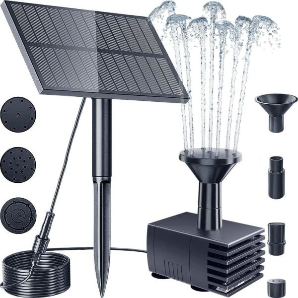 Solardriven vattenfontän för fågelbad, solcellsdammpump med 6 munstycken filter Solcellsvattenfunktioner för trädgården, liten damm