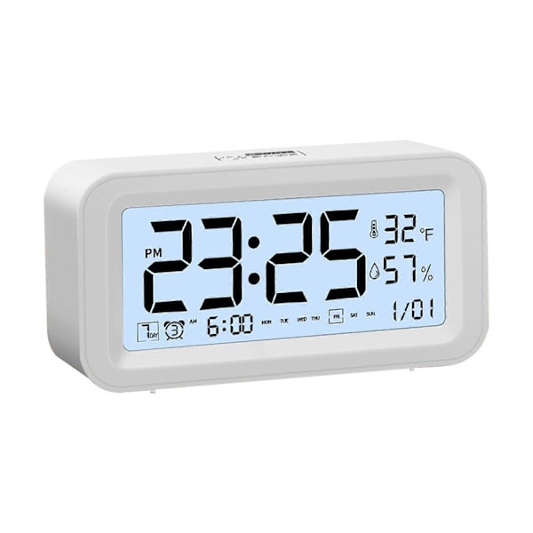 Digital Elektronisk Klokkeslett LED-Skjerm Elektronisk Klokkeslett Stereo Digital Skjerm Snooze Alarmklokke 12/24H Endre Nedtelling Tid NUO0430 White