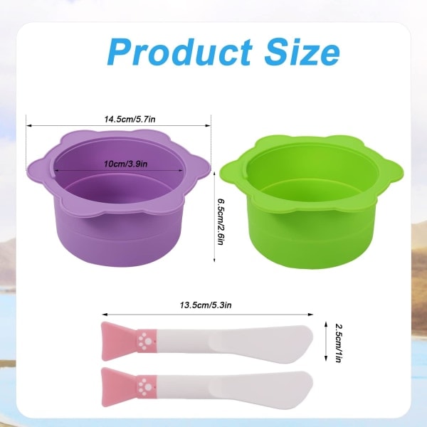 2 st Vaxsmältbehållare, Blombladformade Återanvändbara Silikonbehållare för Vaxvärmare med 2 st Silikonvaxspatlar Non-Stick (Lila, Grön)