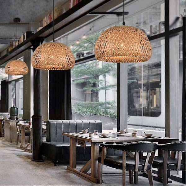 Belysning Rattan Lampe Håndlavet Bambus Lysekrone Retro Cafe Bar Lounge til Have Restaurant Soveværelse