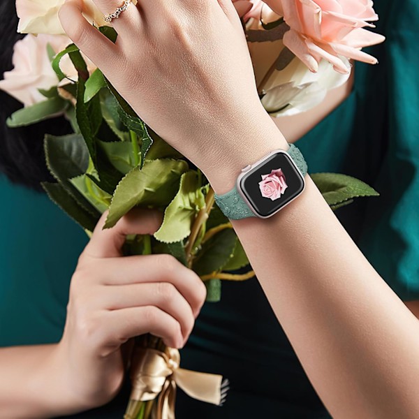 Gravert Rem for Apple Watch-reimer, iwatch-reim Kvinner, Myk Silikon Rose Blomstermønster Bånd for iWatch Series-reim Red/Cactus 38/40/41mm