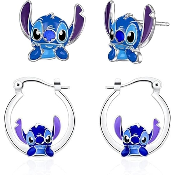 Stitch-Øredobber for Jenter, Anime Øredobber Stud Blå Søte Øredobber i Rustfritt Stål for Kvinner Øredobber for Tenåringsjenter Gaver