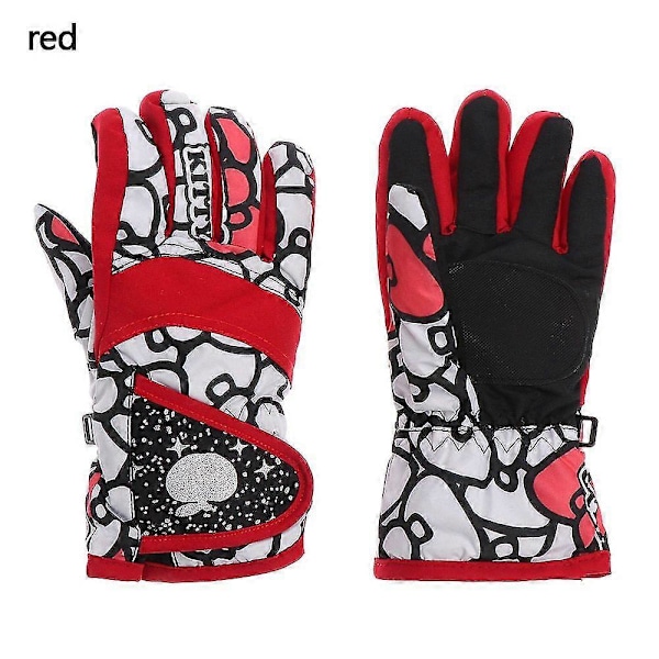 Nya barn vinter varma enfärgade handskar pojke flickor skidhandskar med lång ärm vindtäta vattentäta tjocka varma handskar Type a red