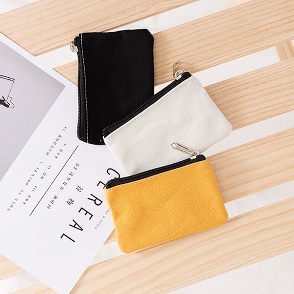 Liten Canvas Myntplånbok Plånbok Zip-Väska Pengapåse Väska för Kvinnor Män Barn Yellow