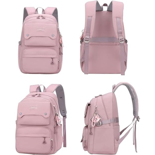 Rygsæk til teenagepiger, afslappet, til gymnasiet, dagsrygsæk, kvinder, daglig rejserygsæk til bærbar computer (pink)