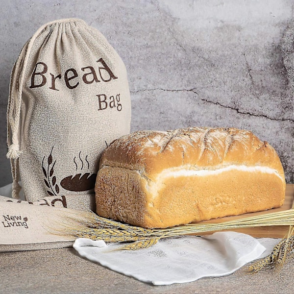 2-pack New Living Brödpåse i Naturligt Linne | Ekologisk Blandning | 2 X Återanvändbara Brödpåsar | Matförvaringspåse | Brödförvaringspåsar | 38x27 Cm | Ekologisk Brödpåse