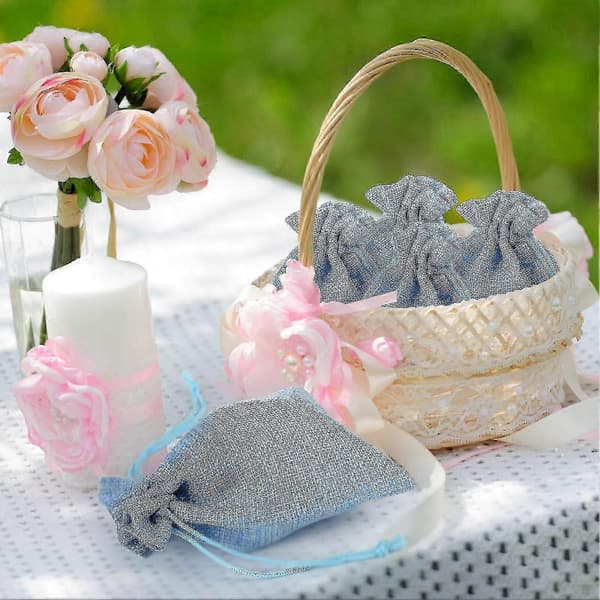 20 st Linne Jute Presentpåsar, Hessianväskor Säck Dragsko Väskor Smyckespåsar Festförvaring Omslag Jul Nyår Festpresent Light Blue
