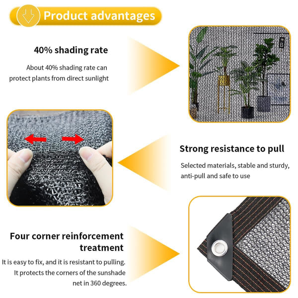 40% skuggnät för växthusskuggning med öljetter, 2x 4M solskyddsnät för trädgård, pergola 2MX3M