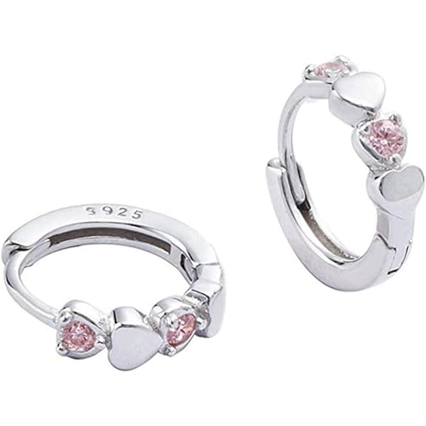 Dubbla Hjärtformade Cubic Zirconia Sovsmå Högörhängen för Kvinnor Tonårsflickor Sterlingsilver Brosk Små Söta