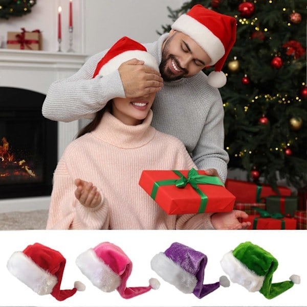 Julenissehatt for voksne Unisex Fløyel Komfort Ekstra Tykk Julehatt Jul Nyttår Party Dekorativ Feriehatt Purple
