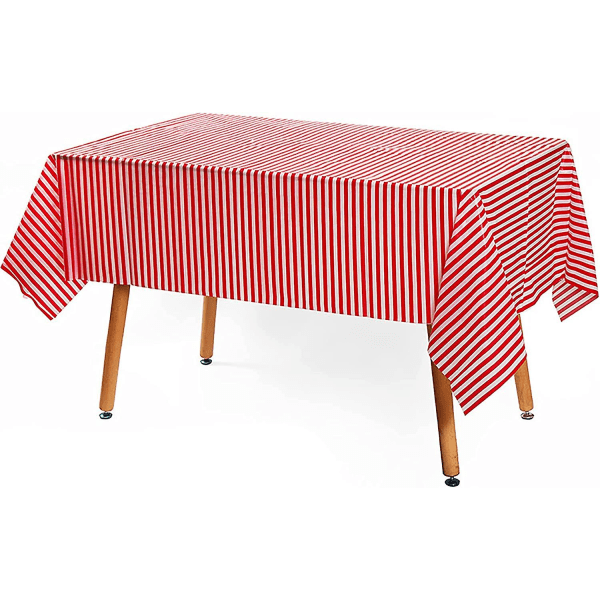 2 st Disponibel röd och vit randig plast picknickdukar