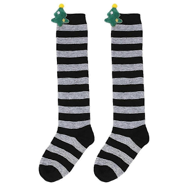 Nye efterårs- og vinterbørns julestrømper, søde plysdukkestrømper, knæstrømper, stribede strømper, tegneseriedukkestrømper 7 gray blacked Christmas tree