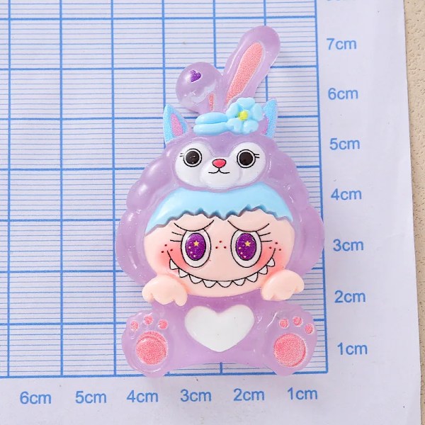 5 st Labubu Tecknad Luminous Stort Kort Stitch Tecknad Harts Flatback DIY Smycken Tillbehör Hantverksmaterial