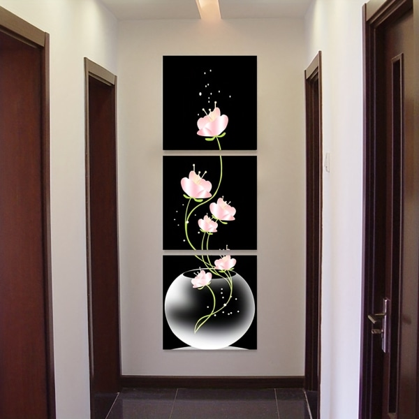 3st rosa blomma fyrkantiga canvastavlor Målning, väggkonstbild för vardagsrumsingång Heminredning, inga ramar