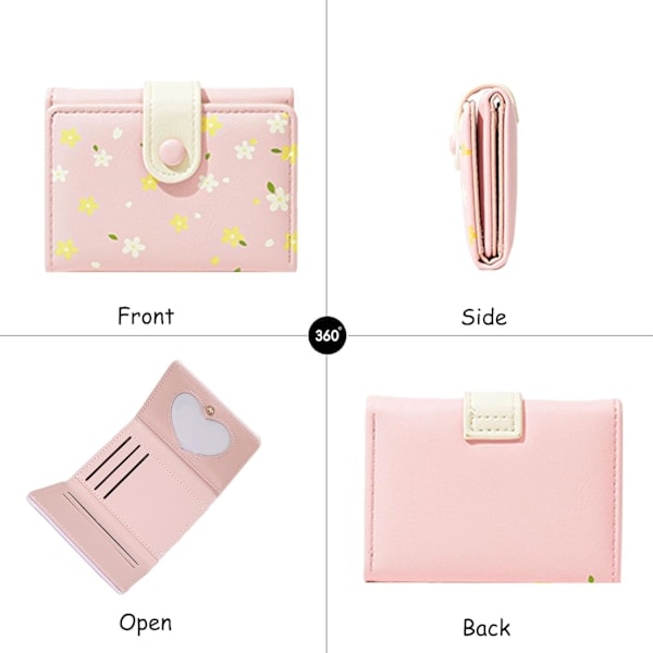 Plånbok för flickor och kvinnor, tre-faldig, blommönster, plånbok med ficka för kontanter, blommönster, korthållare, myntplånbok med ID-fönster, elegant