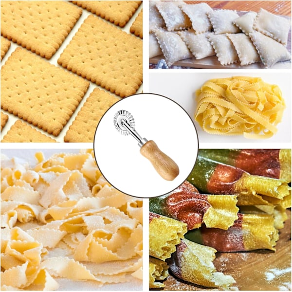 Pasta Cutter Hjul Pizza Cutter Hjul med Træhåndtag Hjul Ravioli Cutter Hjul med Rulle Alloy Noodle Making Cutter til Hjemmekøkken S