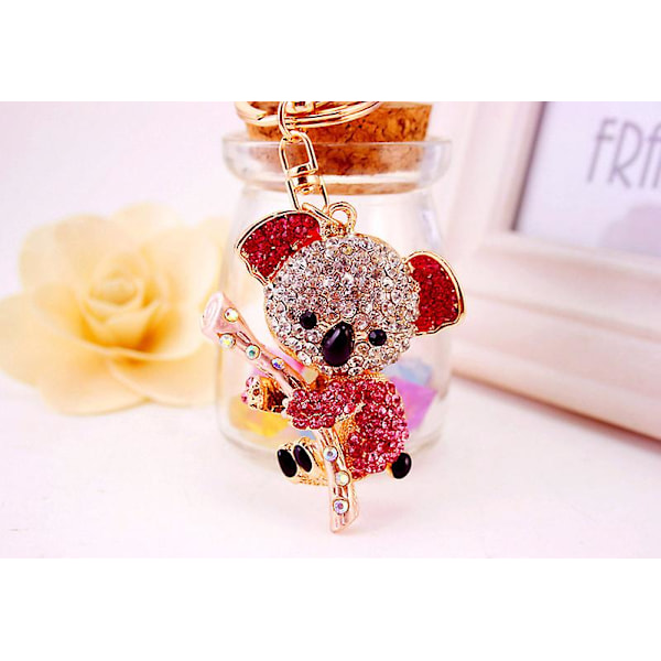 Koala Nyckelringar med Strass, Kristall Nyhet Djur Nyckelring Koala Björnen Legering Strass Kristall Metall Hänge Liten Present, 1pcD- red