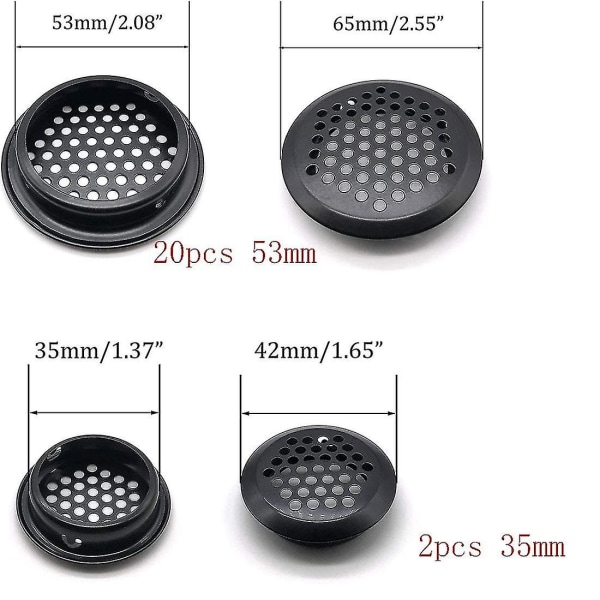 Ventilationsgitter til luftventil, runde, indvendige, af rustfrit stål, mesh, sort, 20 stk.