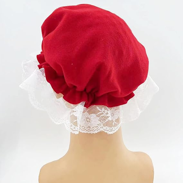 Fru Claus hatt kostym för kvinnor jul tomten mopp spets vit trim mössa för jul nyår festlig cosplay