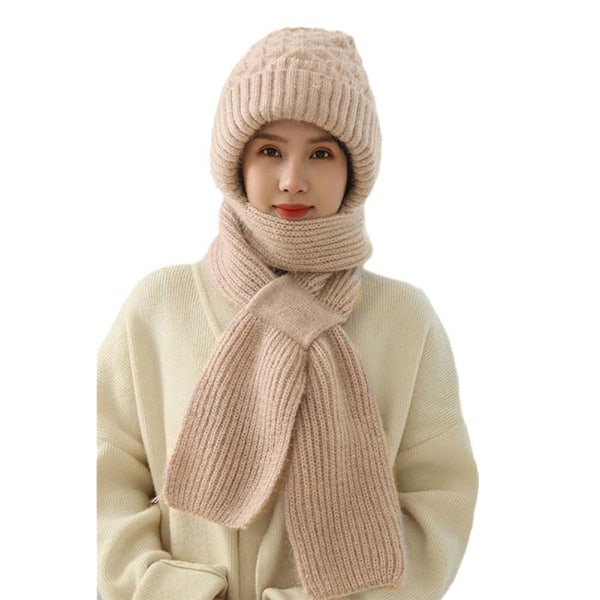 Vintermössa & Halsduk Set med Öronvärmare - Stickad Vindtät Pink One size