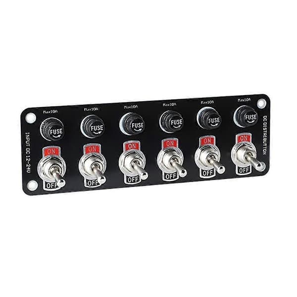 6-vejs vippekontaktpanel 12-24V On-off vippekontaktpanel med 10A sikringer